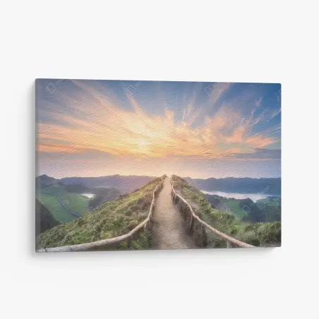 Quadro su tela sentiero verso l'orizzonte al tramonto • Wallissimo®