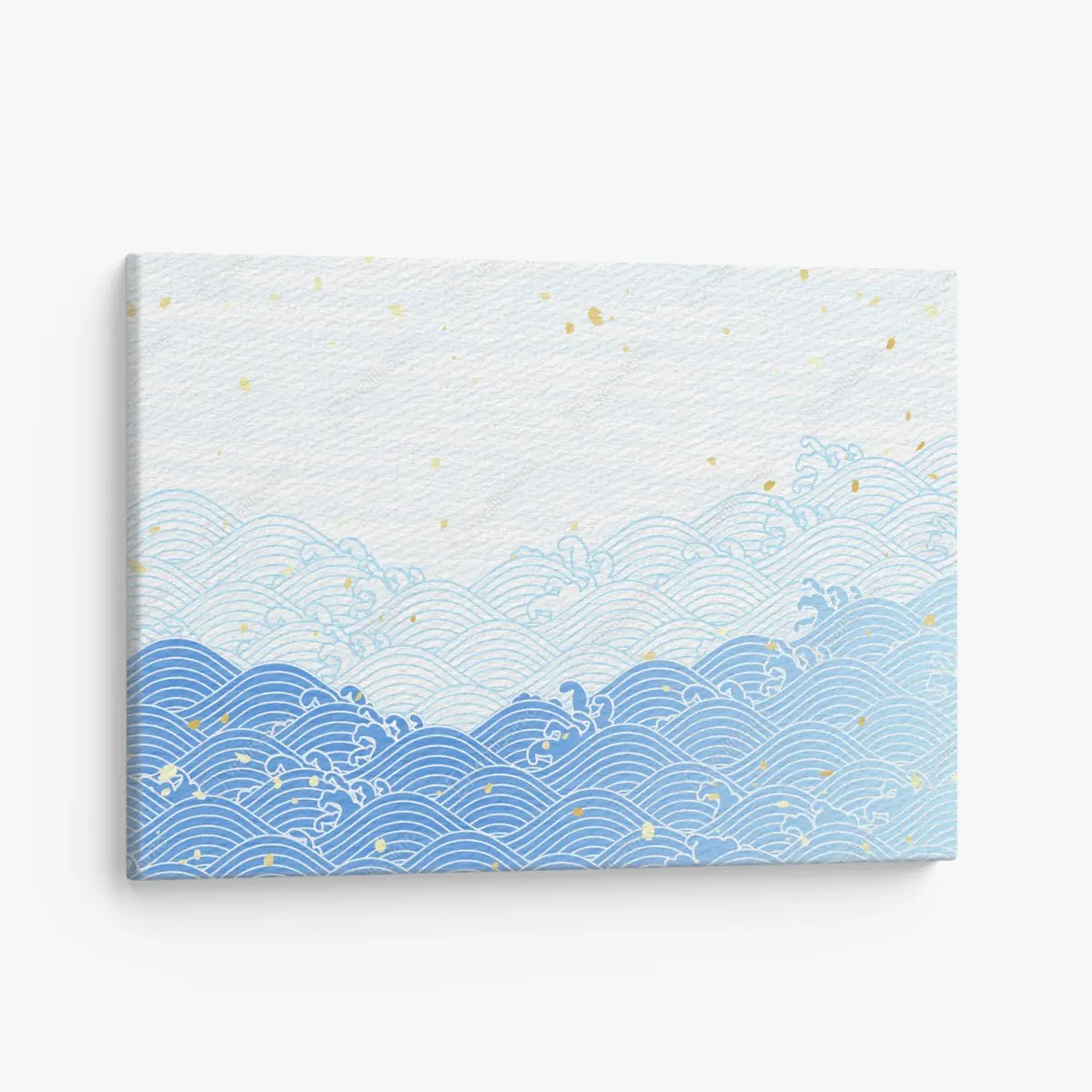 Quadro su tela motivo di onde stilizzate in blu con dettagli dorati • Wallissimo®