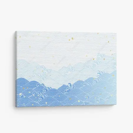 Quadro su tela motivo di onde stilizzate in blu con dettagli dorati • Wallissimo®