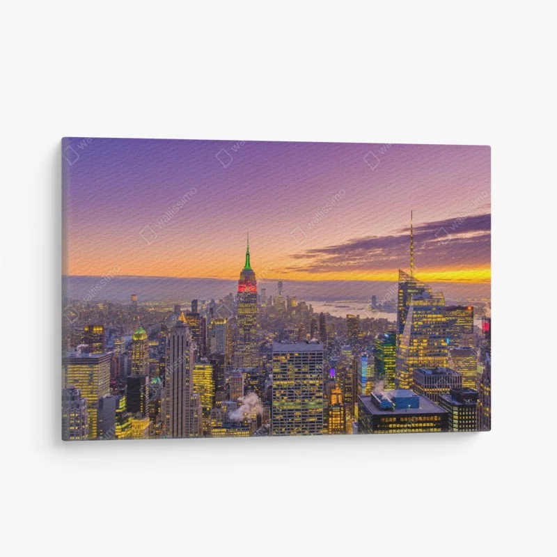Quadro su tela panorama urbano di New York al tramonto