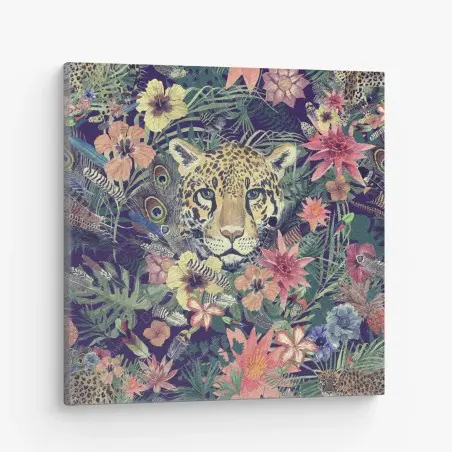 Quadro su tela ritratto floreale di leopardo in acquerello • Wallissimo®