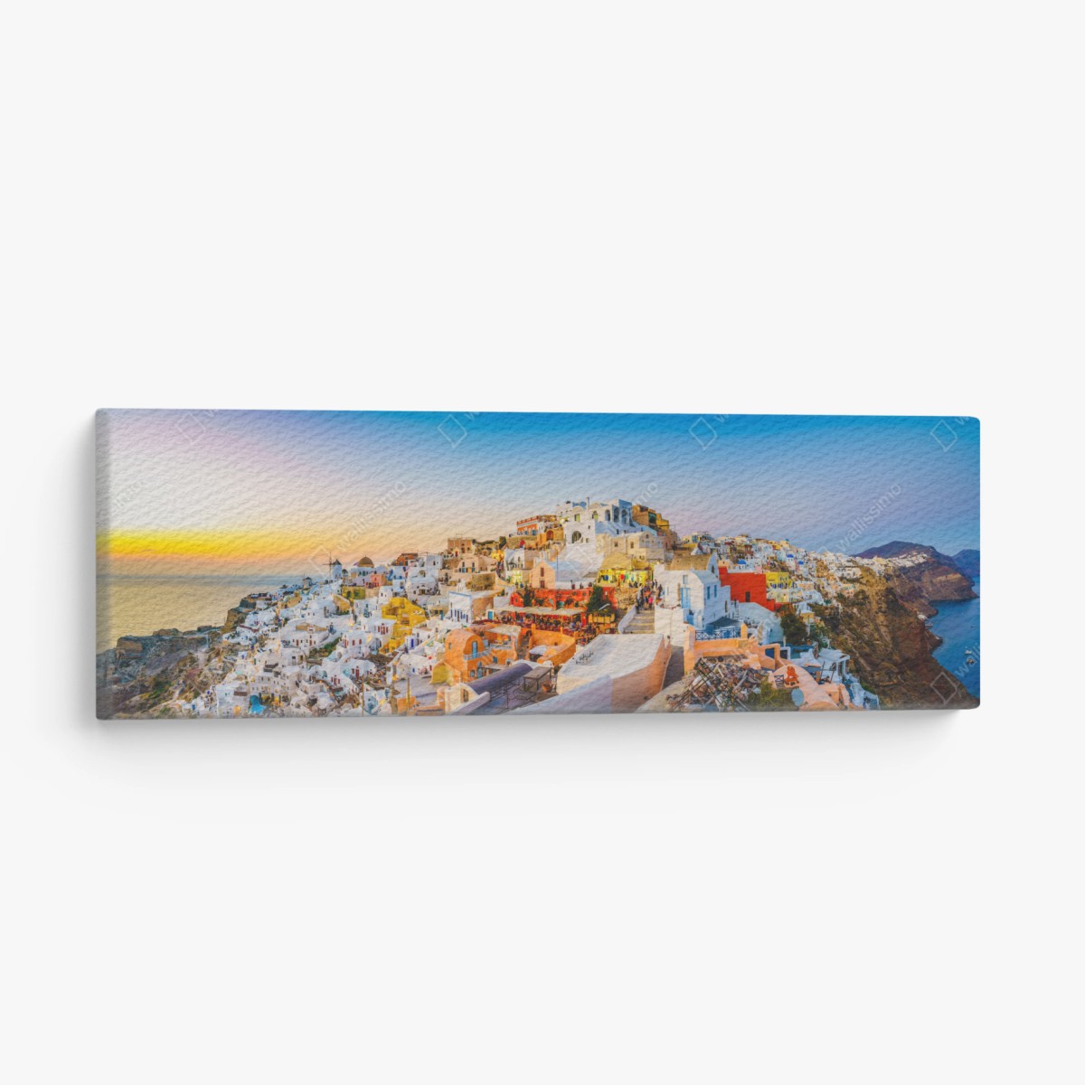 Quadro su tela tramonto su Santorini: panorama delle case bianche • Wallissimo®