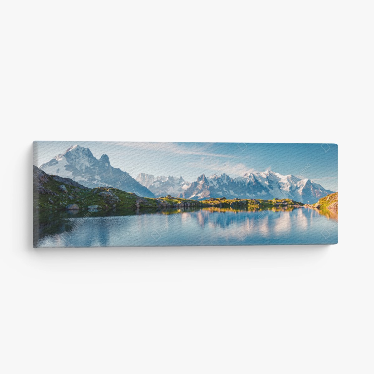 Quadro su tela panorama alpino: riflessi sul Lac Blanc e Monte Bianco • Wallissimo®