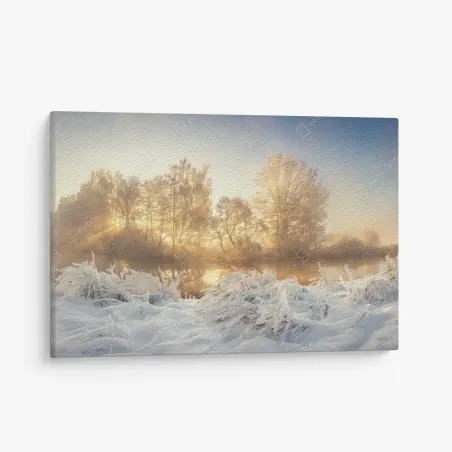 Quadro su tela alba invernale sul fiume • Wallissimo®