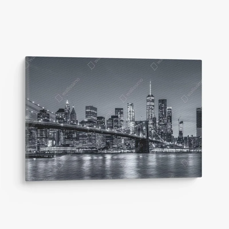 Quadro su tela panorama notturno di New York con il ponte di Brooklyn
