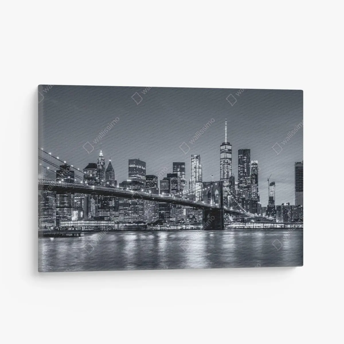 Quadro su tela panorama notturno di New York con il ponte di Brooklyn • Wallissimo®