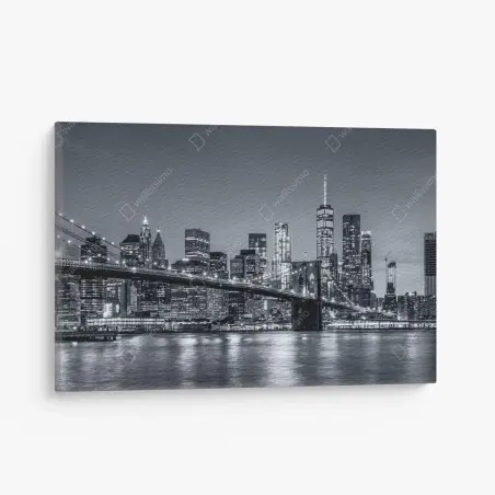 Quadro su tela panorama notturno di New York con il ponte di Brooklyn • Wallissimo®