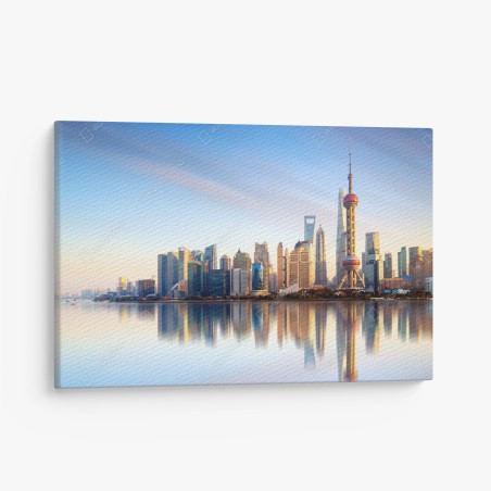 Quadro su tela skyline di Shanghai all'alba • Wallissimo®