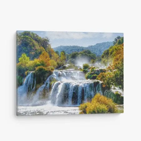 Quadro su tela cascata dorata nella foresta autunnale • Wallissimo®