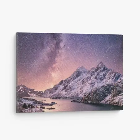 Quadro su tela notte artica: montagne e via lattea in Norvegia • Wallissimo®