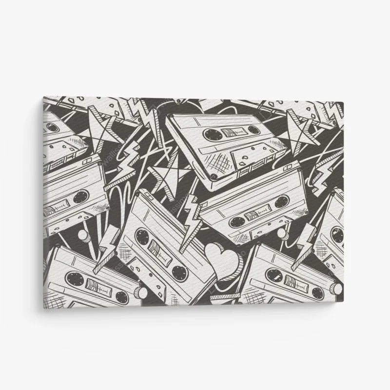 Quadro su tela motivo vintage di cassette audio