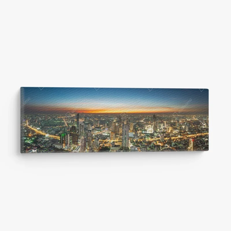 Quadro su tela panorama notturno sul fiume Chao Phraya a Bangkok