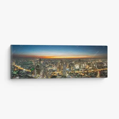 Quadro su tela panorama notturno sul fiume Chao Phraya a Bangkok • Wallissimo®
