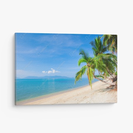Quadro su tela spiaggia tropicale con palme e mare turchese • Wallissimo®
