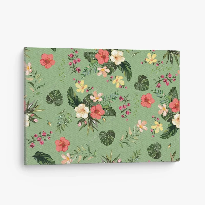 Quadro su tela motivo tropicale floreale su sfondo verde