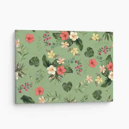 Quadro su tela motivo tropicale floreale su sfondo verde • Wallissimo®