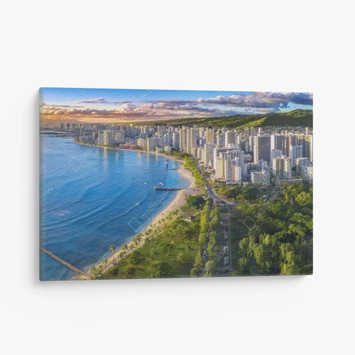 Quadro su tela vista aerea di Waikiki al tramonto • Wallissimo®