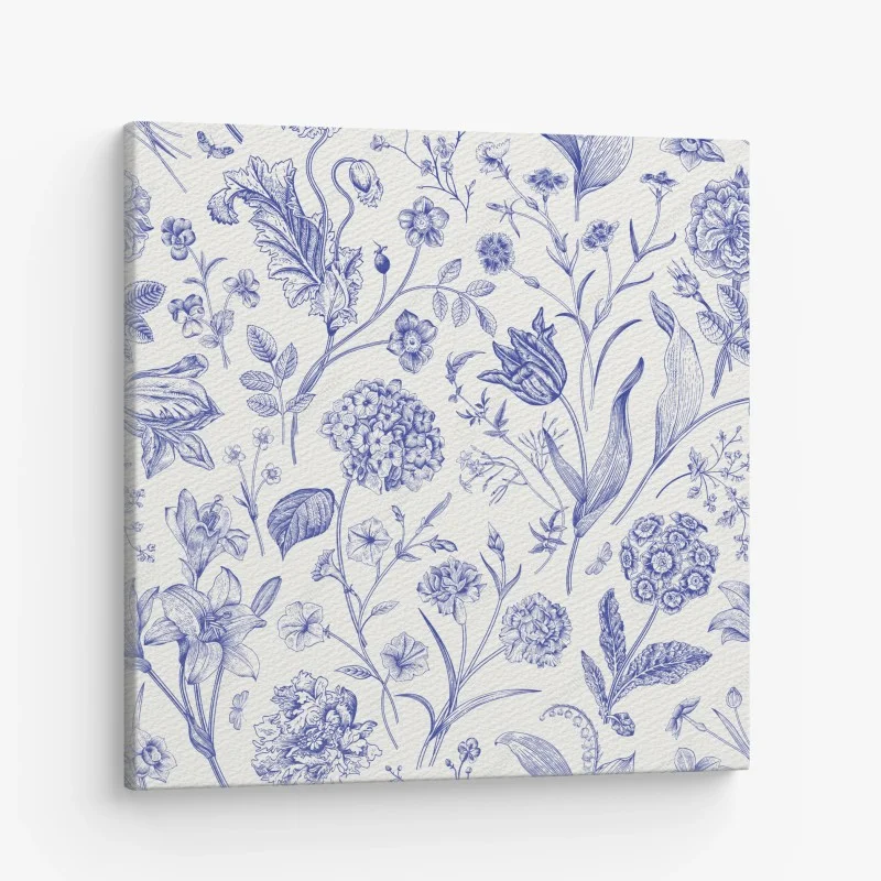 Quadro su tela elegante motivo floreale in stile Toile de Jouy