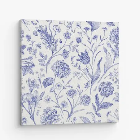 Quadro su tela elegante motivo floreale in stile Toile de Jouy • Wallissimo®