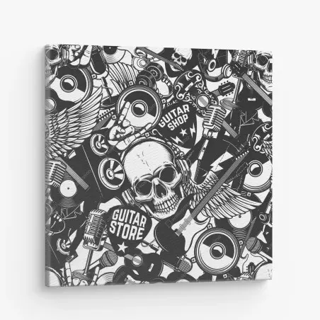 Quadro su tela motivo rock teschi e chitarre in bianco e nero • Wallissimo®