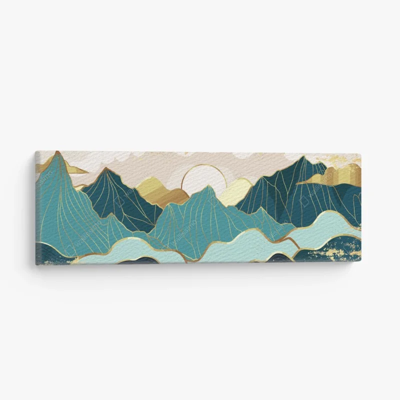 Quadro su tela montagne dorate e onde astratte