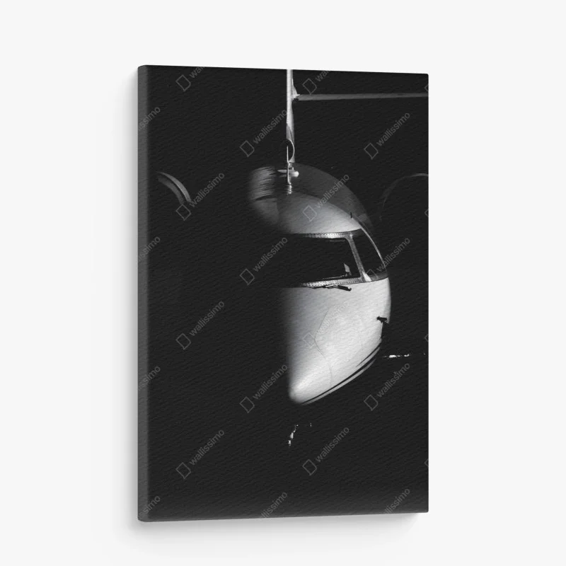 Quadro su tela profilo frontale di un aereo in bianco e nero