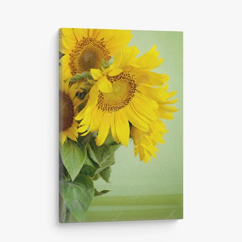 Quadro su tela girasoli estivi su sfondo verde