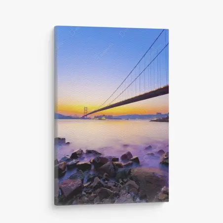 Quadro su tela tramonto sul ponte sospeso • Wallissimo®