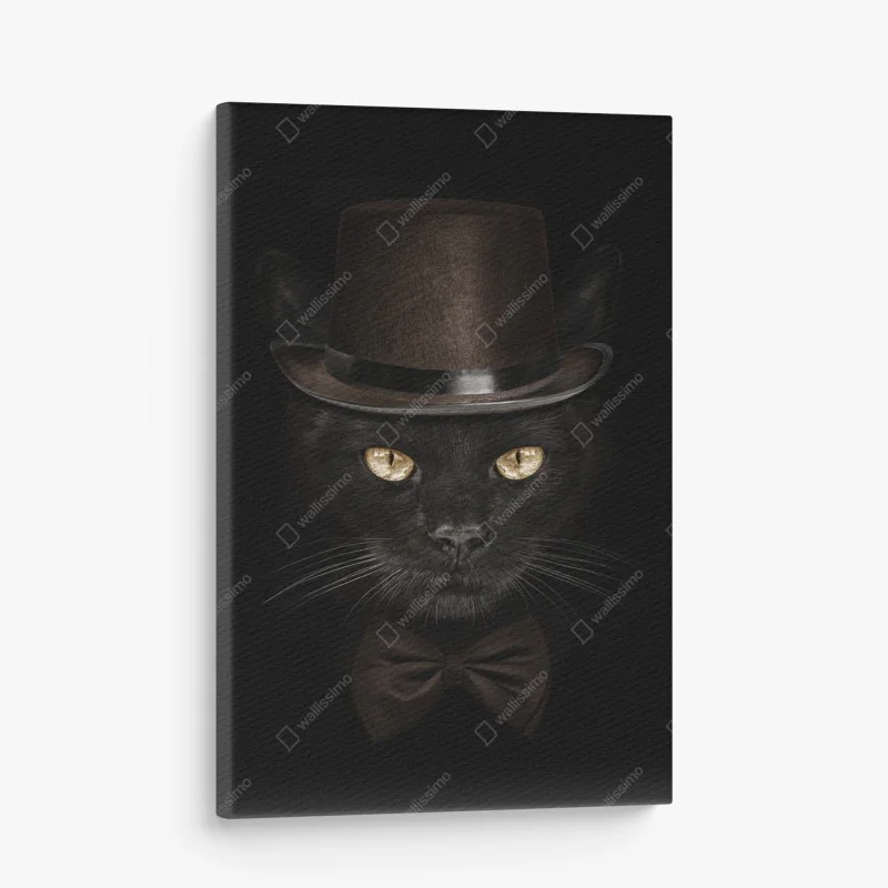 Quadro su tela gatto elegante con cappello a cilindro e papillon