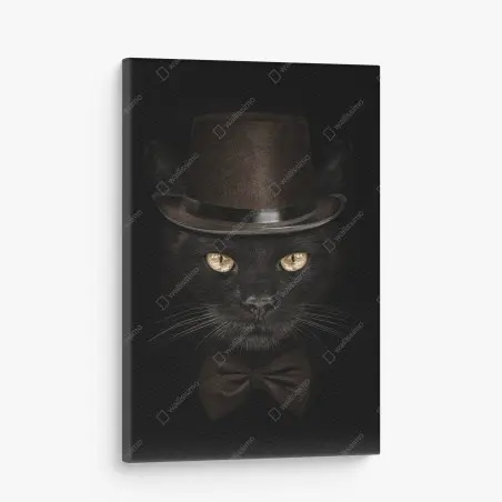 Quadro su tela gatto elegante con cappello a cilindro e papillon • Wallissimo®