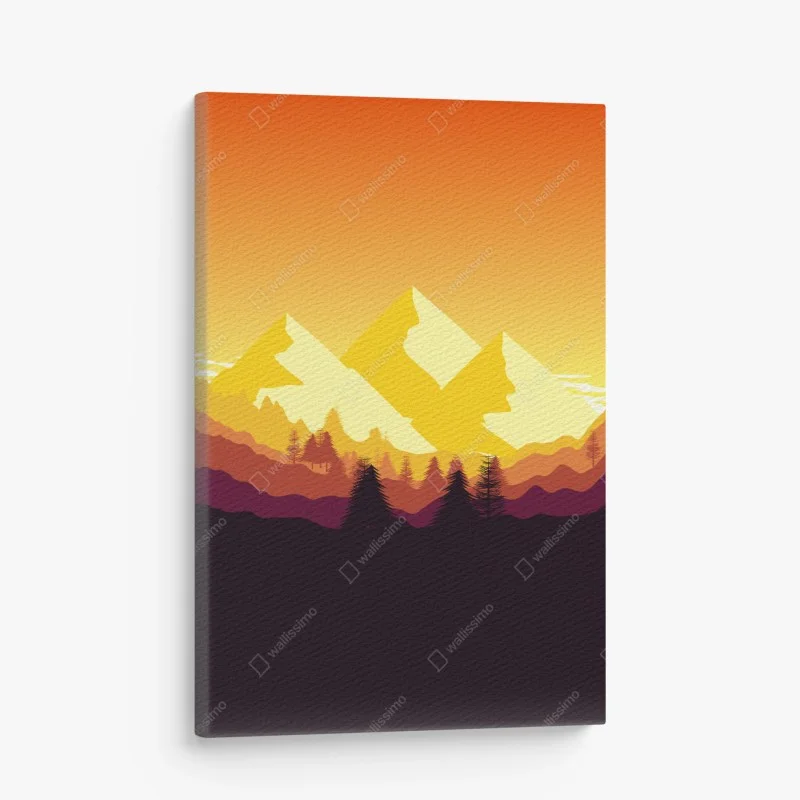 Quadro su tela tramonto dorato sulle montagne