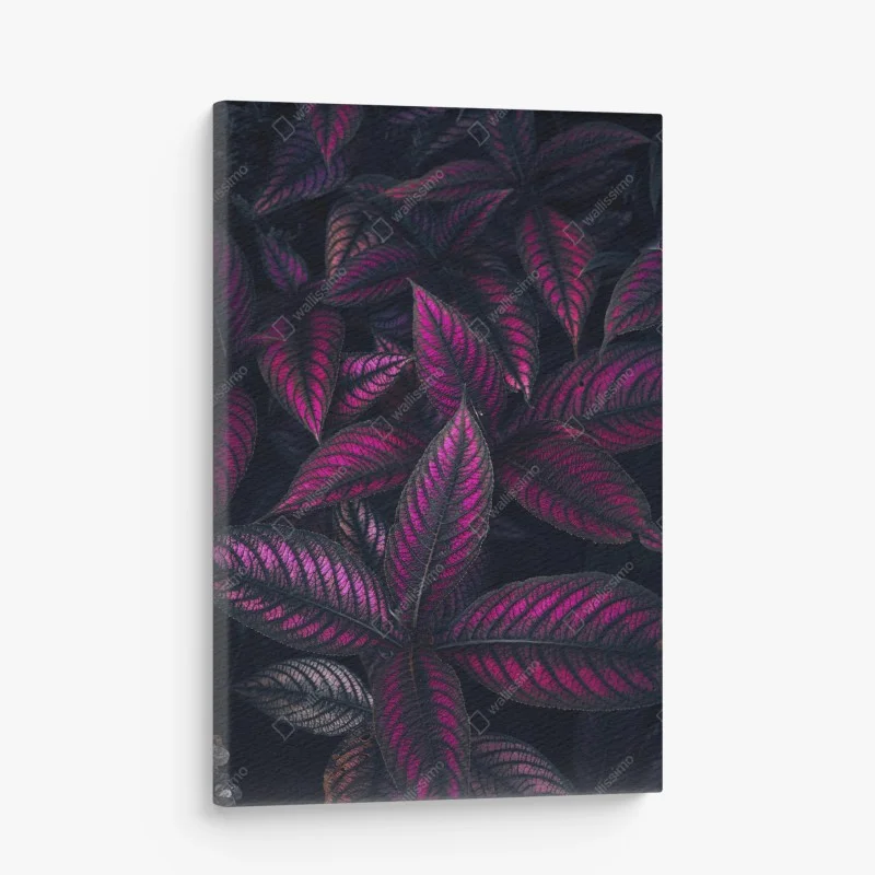 Quadro su tela motivo botanico con foglie magenta