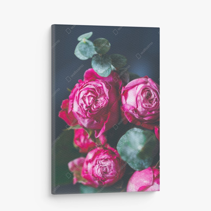 Quadro su tela bouquet di rose rosa in macro
