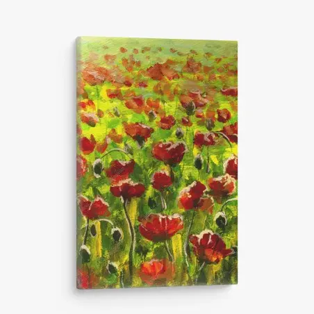 Quadro su tela campo di papaveri al tramonto • Wallissimo®