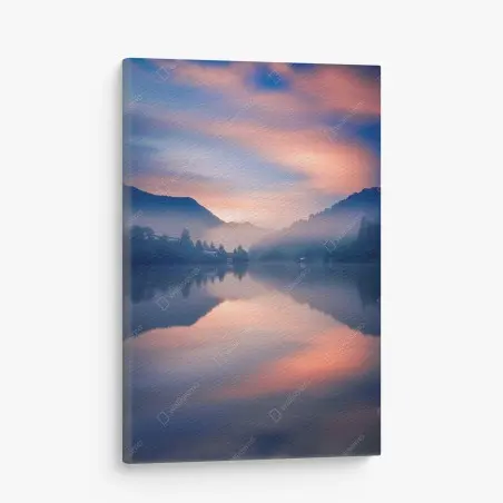 Quadro su tela mattino nebbioso sul lago di montagna • Wallissimo®