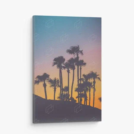 Quadro su tela tramonto tropicale in silhouette • Wallissimo®