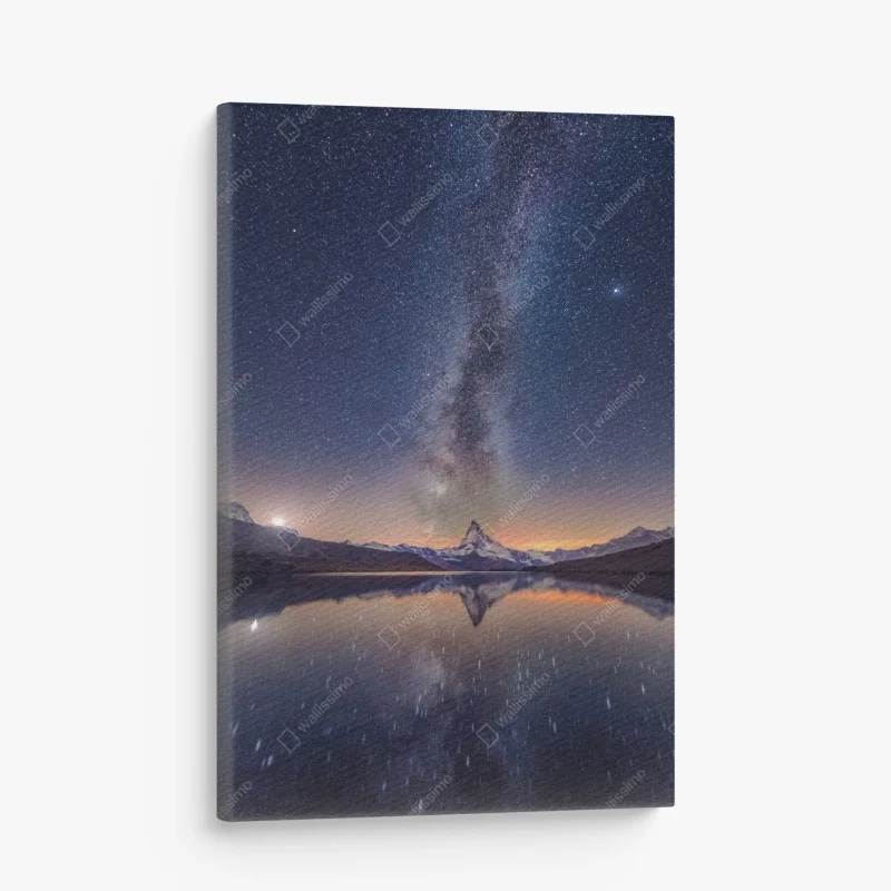 Quadro su tela via lattea e montagna riflessa