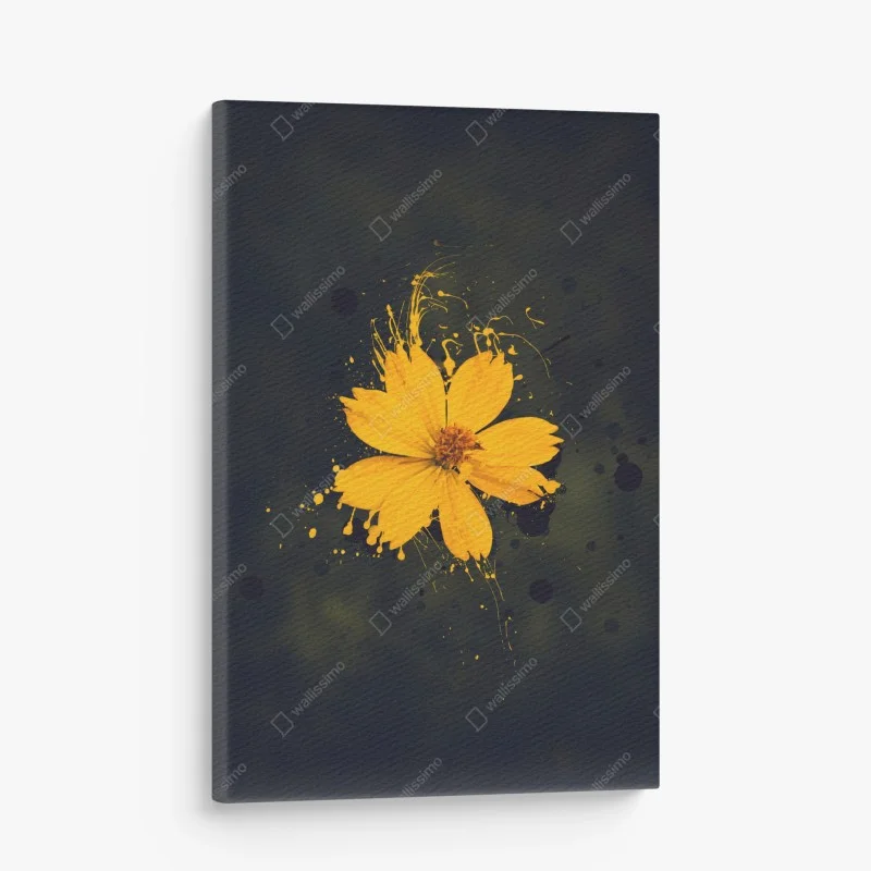 Quadro su tela fiore giallo su sfondo scuro in stile splash