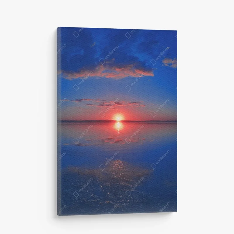 Quadro su tela tramonto sul lago con riflesso