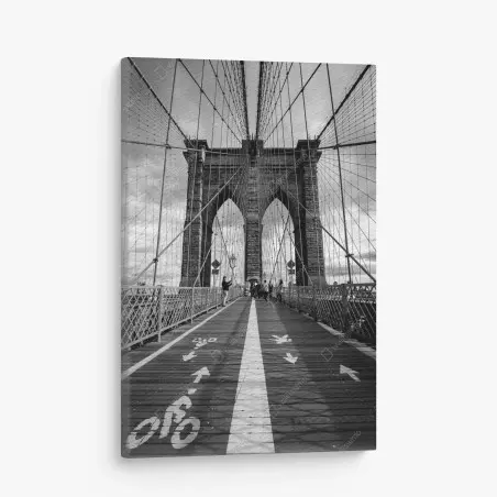 Quadro su tela ponte di Brooklyn: prospettiva in bianco e nero • Wallissimo®