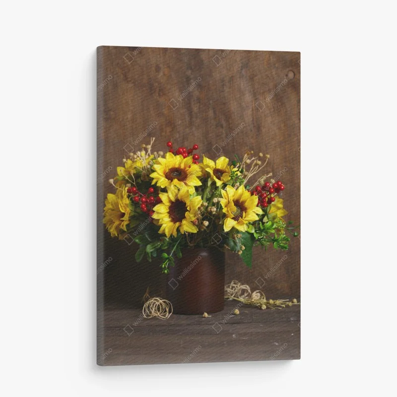 Quadro su tela bouquet di girasoli autunnale su sfondo rustico