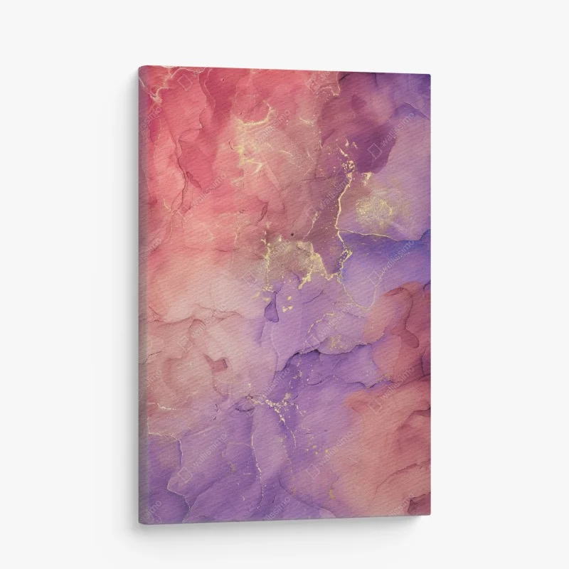Quadro su tela marmo liquido rosa e viola con venature dorate