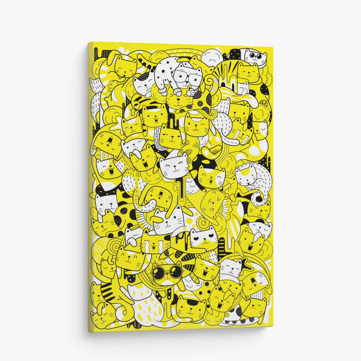 Quadro su tela mosaico di gatti giocosi in giallo e nero • Wallissimo®