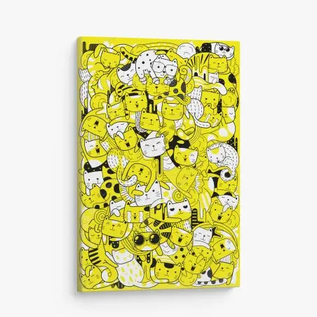 Quadro su tela mosaico di gatti giocosi in giallo e nero • Wallissimo®