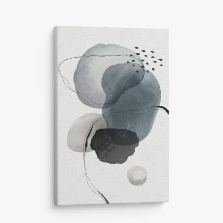 Quadro su tela composizione astratta in acquerello blu e grigio • Wallissimo®