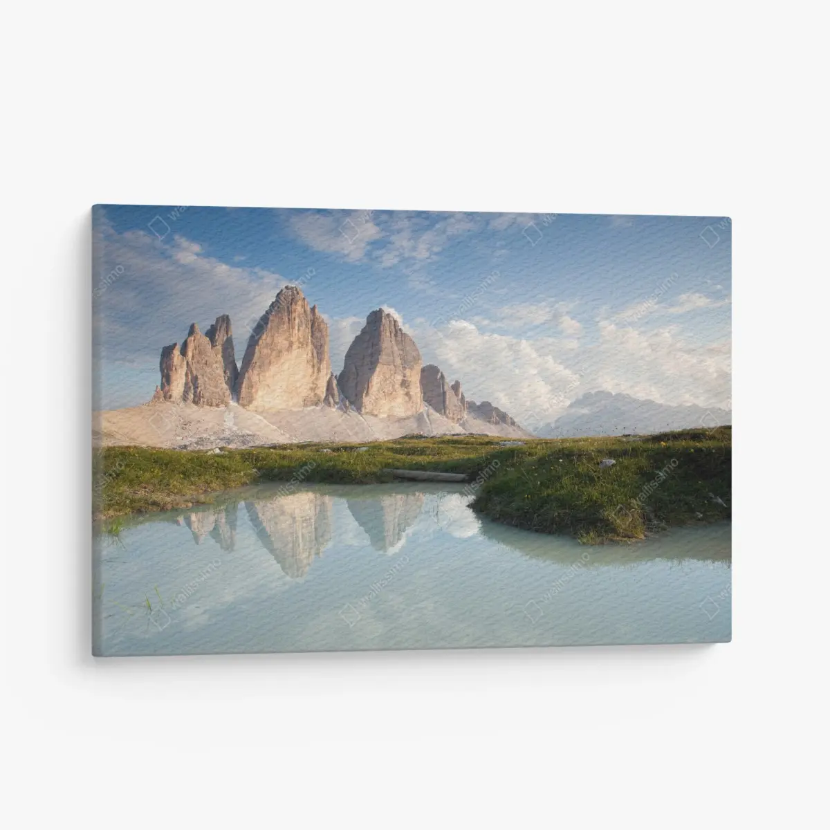 Quadro su tela Tre Cime di Lavaredo riflesse al tramonto • Wallissimo®