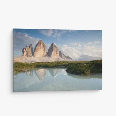 Quadro su tela Tre Cime di Lavaredo riflesse al tramonto • Wallissimo®