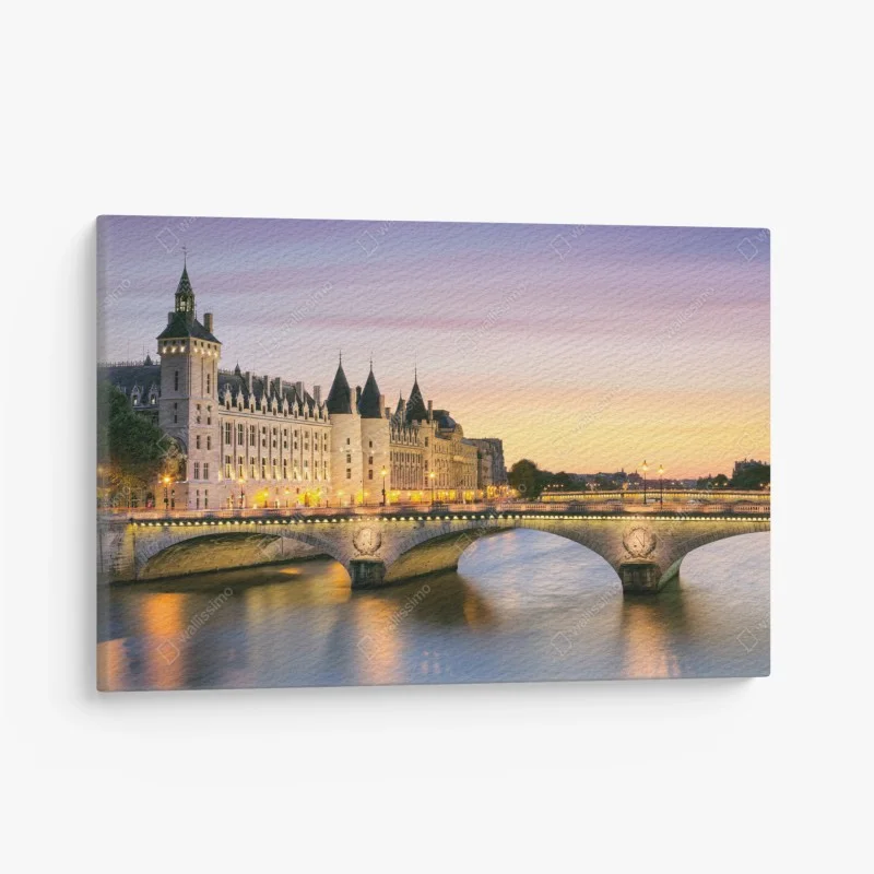 Quadro su tela tramonto romantico a Parigi sul ponte