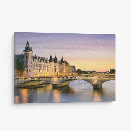 Quadro su tela tramonto romantico a Parigi sul ponte • Wallissimo®