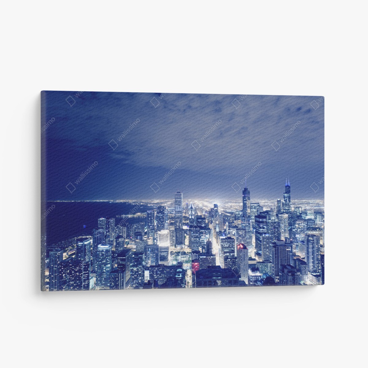 Quadro su tela vista notturna dello skyline di Chicago • Wallissimo®